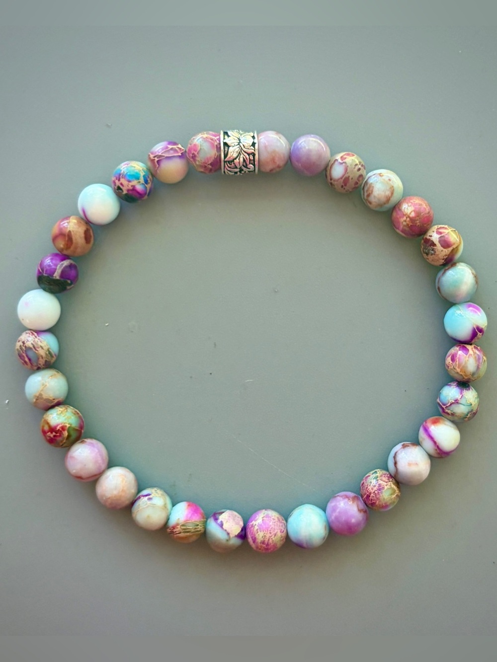 Purple Galaxy Sea Sediment Jasper Handcrafted Bead Bracelet